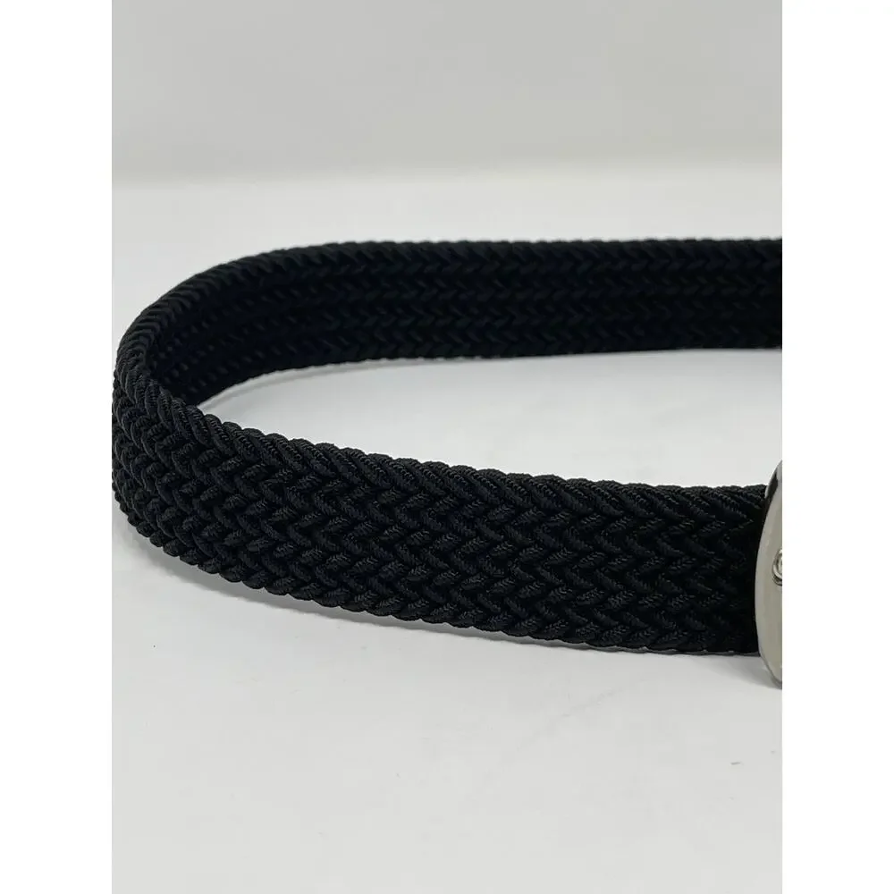 Black Braided Elastic Stretch Kids Belt with Silver Metal Buckel Medium 26-28